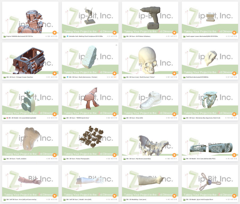 Zip-Bit's 3D Modeling Examles displayed through SketchFab